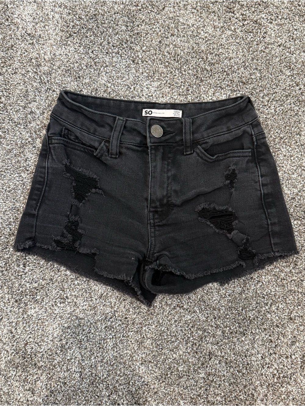 SO Black Ripped High-Waist Denim Shortie